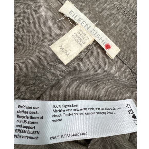 Green Eileen Fisher Organic Linen Moto Jacket Two-Tone Brown Medium - Picture 12 of 13